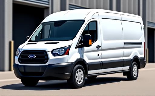 En hvit Ford Transit varebil.