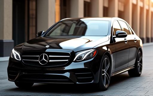 En svart Mercedes-Benz E-Klasse sedan.