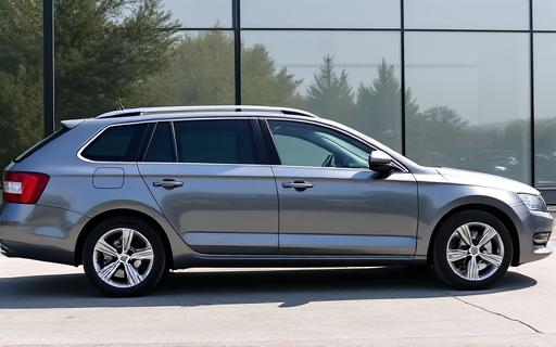 En grå Skoda Octavia stasjonsvogn.